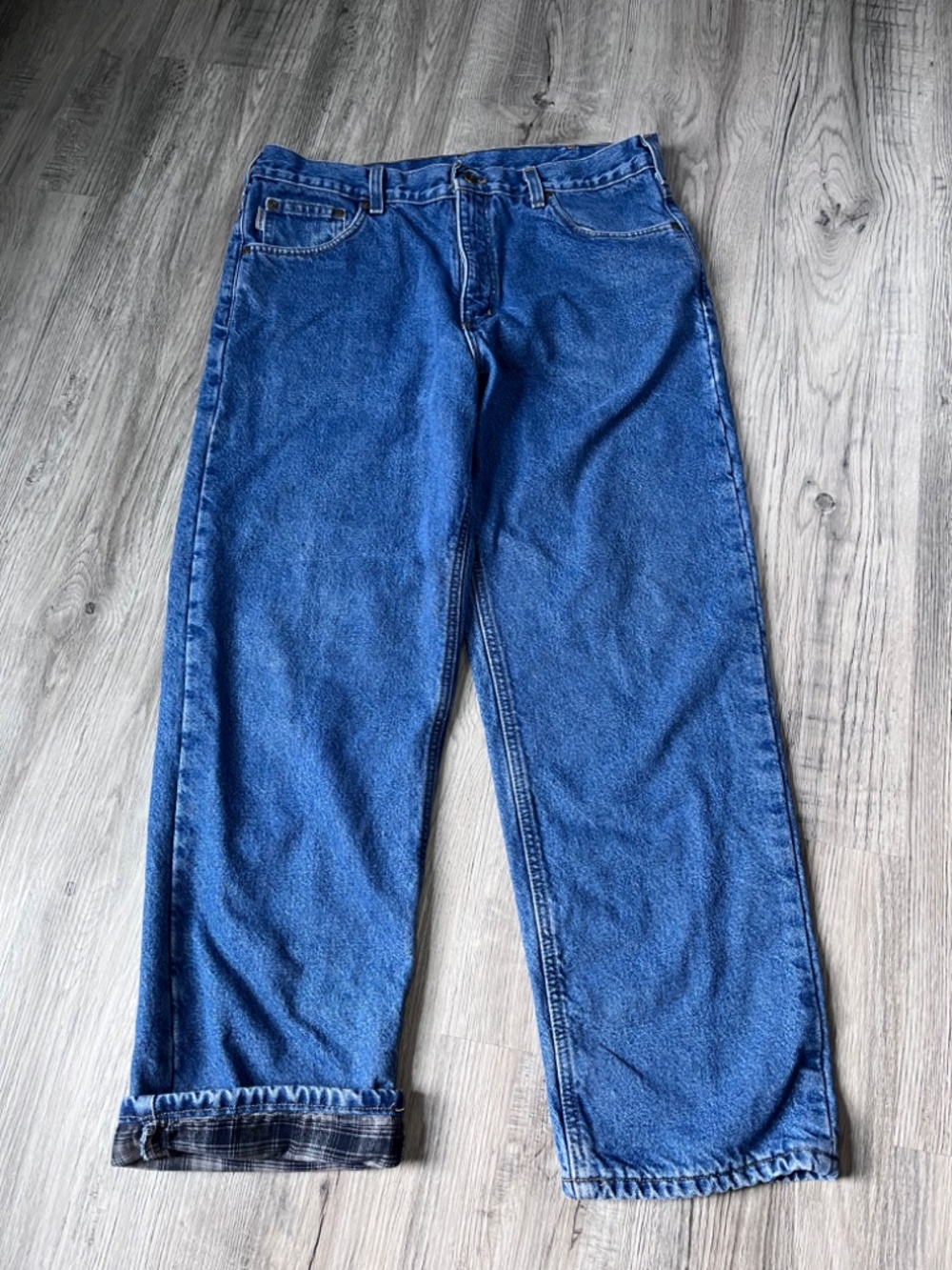 Carhartt B172 DST Flannel Lined Relaxed Fit Jeans Mens 36x30 Blue Plaid Lined